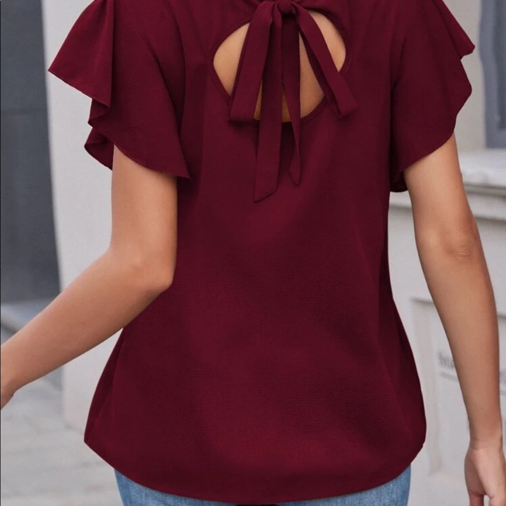Flutter sleeve knot back blouse - Picture 2 of 6